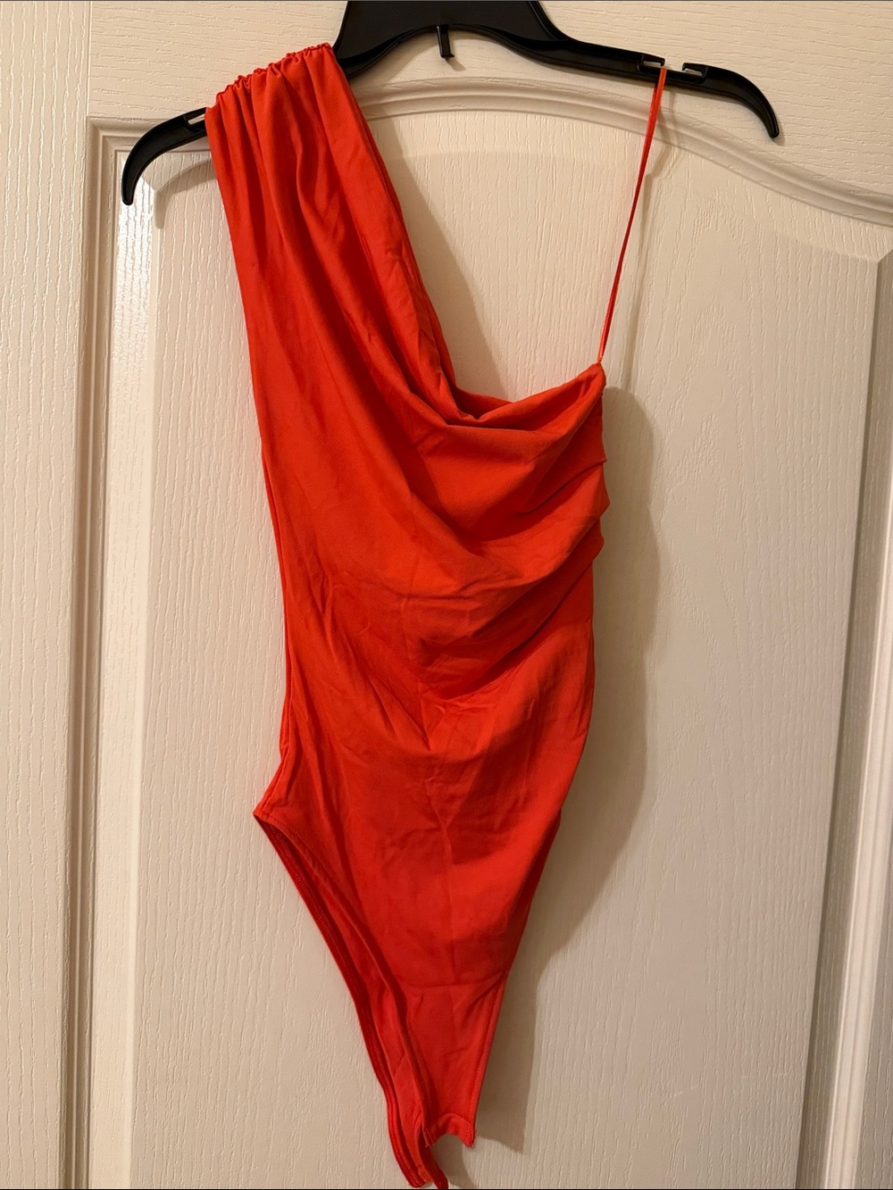 Zara Red/Orange One-Shoulder Draped Bodysuit